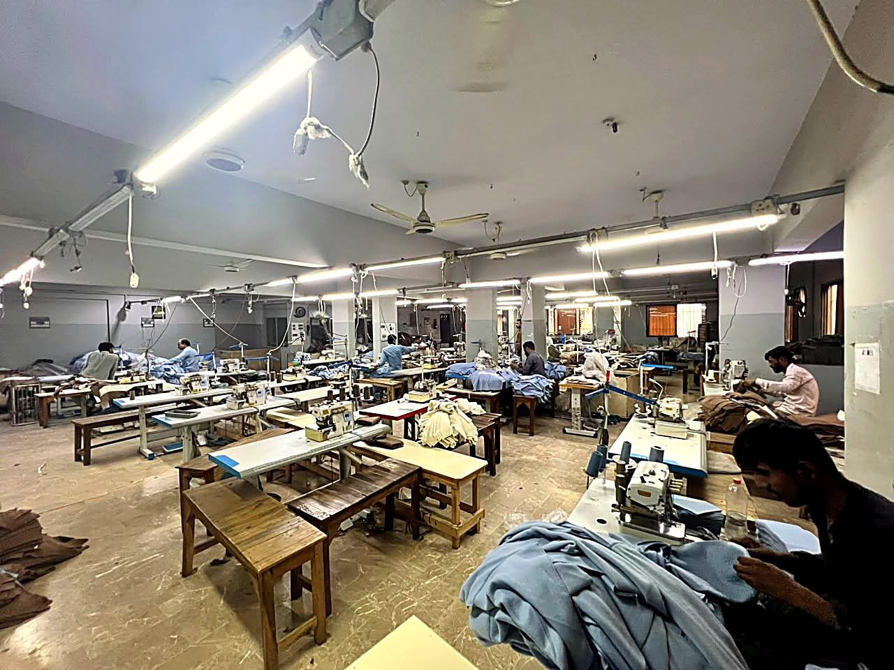 Sewing production floor at Fine Apparels, Karachi