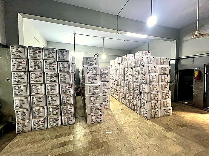 Export cartons staged and ready for shipment