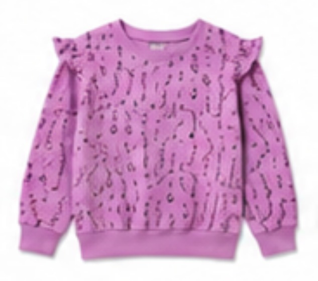 Purple floral ruffle-shoulder sweatshirt